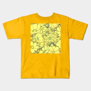 Cosmos Wildflowers and Buds on Golden Yellow Kids T-Shirt